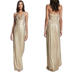 Amsale Honora Elegant Sequined Halter Dress